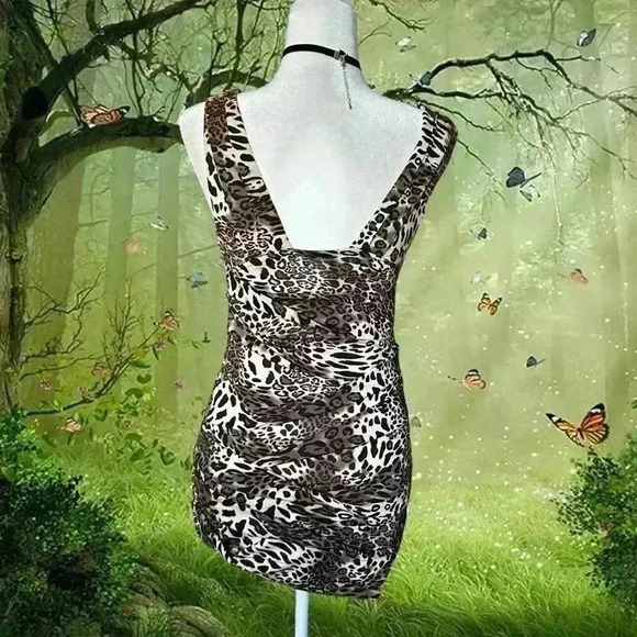 Y2k 90s Cheetah Print Bodycon Mini Dress Size L By Wet Seal - Picture 5 of 7